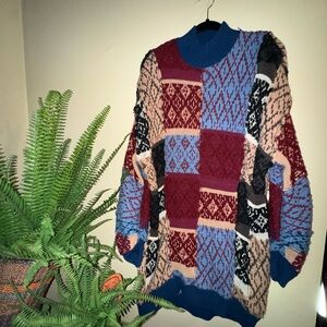 Free People Blue and Red Knit Sweater